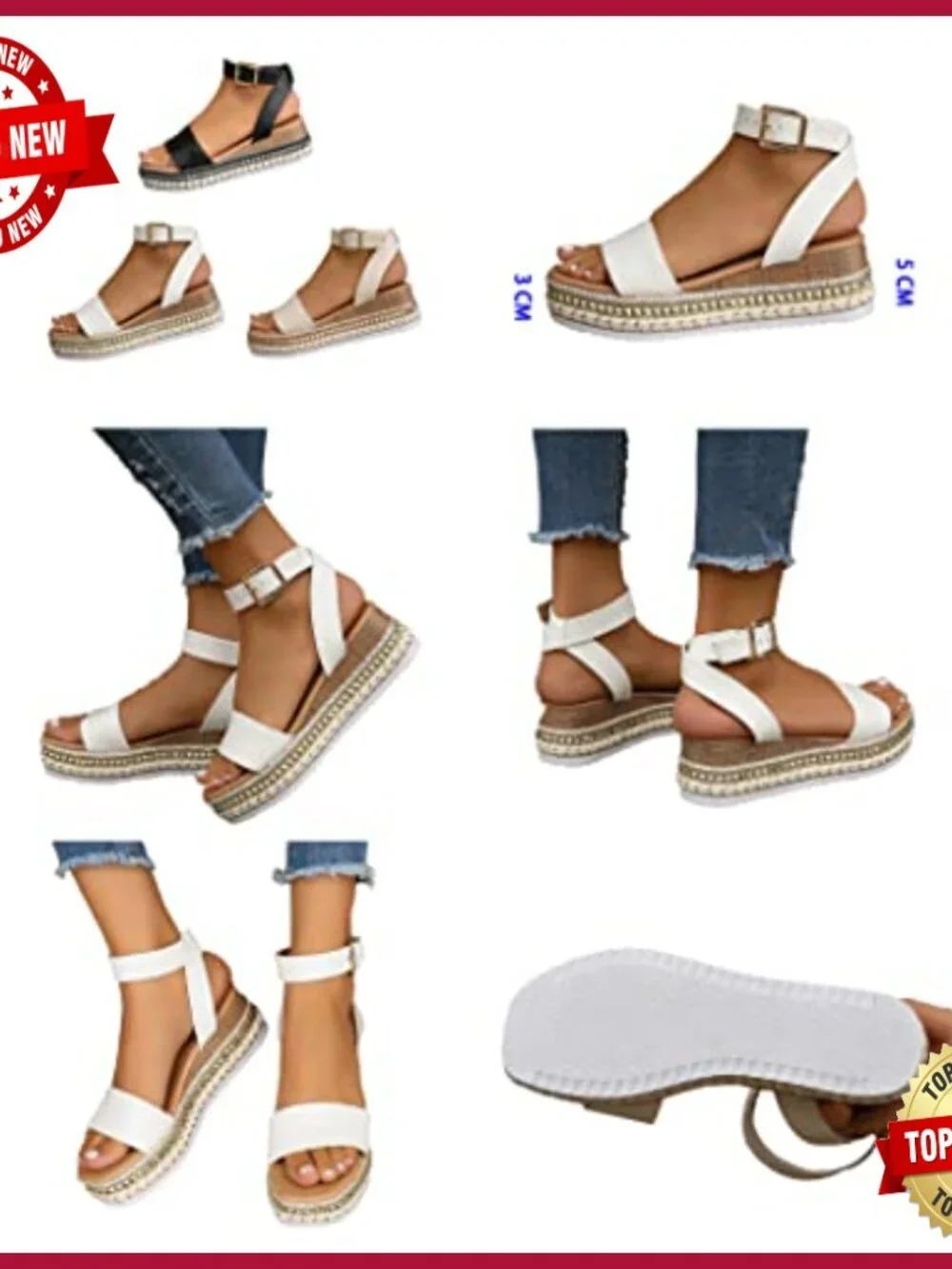Women's Espadrilles Flatform Sandals Open Toe Ankle Strap Wedges Lightweight